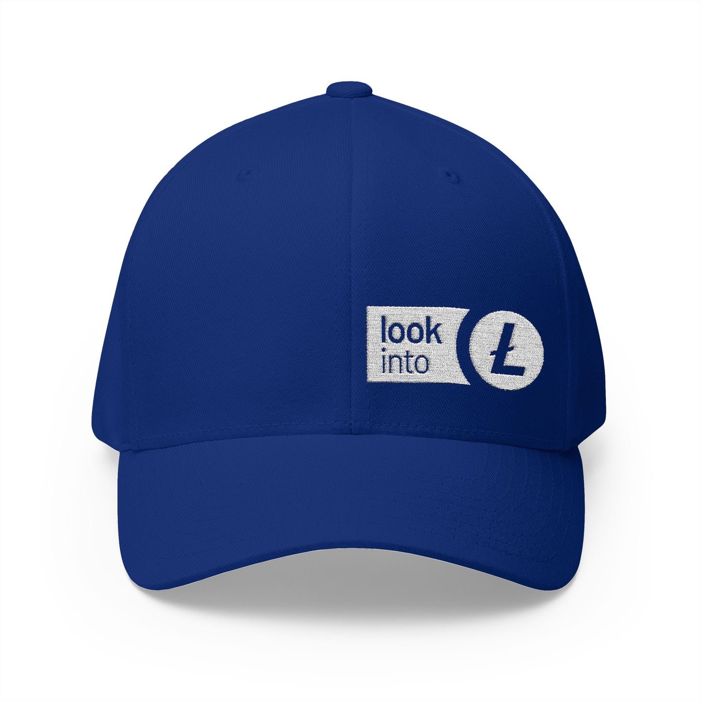 Embroidered Crypto Logo Cap — 'look into ' Front & 'ltc > btc' Back