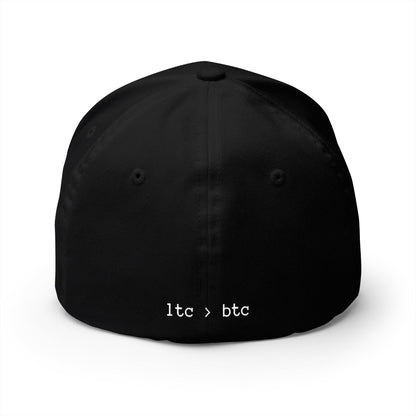 Embroidered Crypto Logo Cap — 'look into ' Front & 'ltc > btc' Back