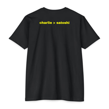 "MASTER" T-shirt with Charlie > Satoshi on the back