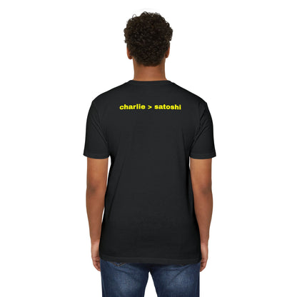 "MASTER" T-shirt with Charlie > Satoshi on the back