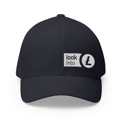 Embroidered Crypto Logo Cap — 'look into ' Front & 'ltc > btc' Back